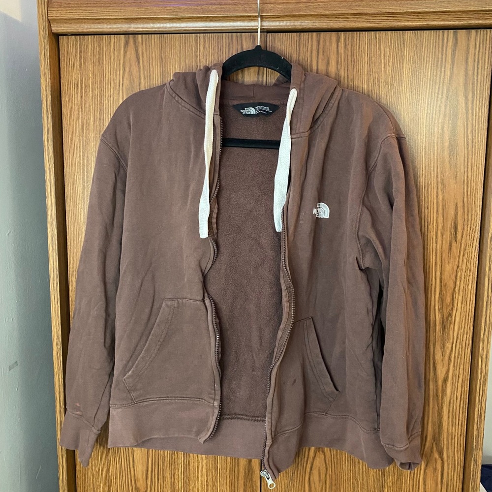 The North Face Full Zip Hoodie Mens Medium Brown Embroidered Logo Sweatshirt‎